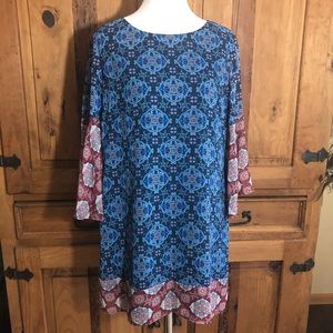 Jealous Tomato Boho Shift Dress Blue Lined XL